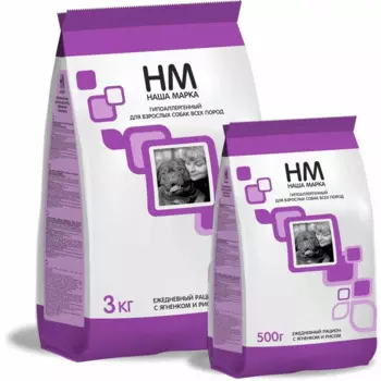 Наша Марка сухой корм для собак, гипоаллергенный, с ягненком и рисом - 3 кг повседневный эконом для взрослых с ягненком для всех пород мешок Российский корм 1 уп. х 1 шт. х 3 кг