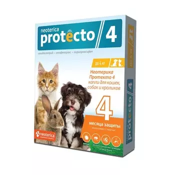 Neoterica Protecto капли от блох и клещей для кошек и собак весом до 4 кг, 2 пипетки от блох для щенков Россия 1 уп. х 1 шт. х 0.056 кг