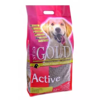 Nero Gold Adult Active сухой корм для собак с высокой активностью, с курицей и рисом - 12 кг повседневный супер премиум для взрослых с курицей для всех пород мешок Импортный корм 1 уп. х 1 шт. х 12 кг