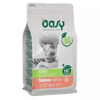 Oasy Dry Cat Adult Sterilized сухой корм для взрослых стерилизованных кошек с лососем - 300 г повседневный супер премиум без курицы для взрослых с лососем для всех пород мешок Импортный корм 1 уп. х 1 шт. х 0.3 кг
