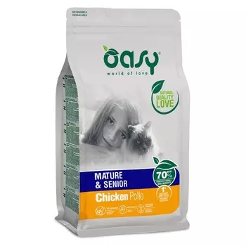 Oasy Dry Cat Mature and Senior сухой корм для пожилых кошек старше 7 лет с курицей повседневный супер премиум зерновые для пожилых с курицей для всех пород мешок Испания 1 уп. х 1 шт. х 1.5 кг