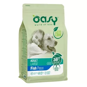 Oasy Dry Dog Adult Large Fish сухой корм для взрослых собак крупных пород с РЫБОЙ повседневный супер премиум без курицы для взрослых с рыбой породы крупного размера мешок Импортный корм 1 уп. х 1 шт. х 12 кг