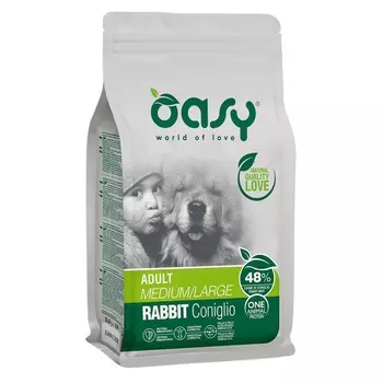 Oasy Dry OAP Medium & Large Breed Professional Монопротеин сухой корм для взрослых собак средних и крупных пород с КРОЛИКОМ - 2,5 кг повседневный супер премиум без курицы для взрослых с кроликом породы крупного размера мешок Импортный корм 1 уп. х 1 шт. х 2.5 кг