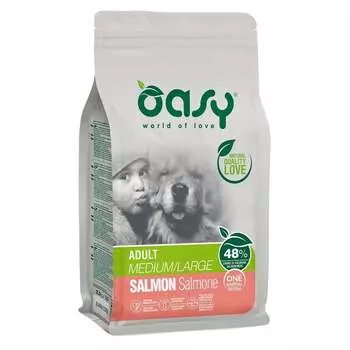 Oasy Dry OAP Medium/Large Breed Professional Монопротеин сухой корм для взрослых собак средних и крупных пород с лососем - 2,5 кг повседневный супер премиум без курицы для взрослых с лососем породы крупного размера мешок Импортный корм 1 уп. х 1 шт. х 2.5 кг