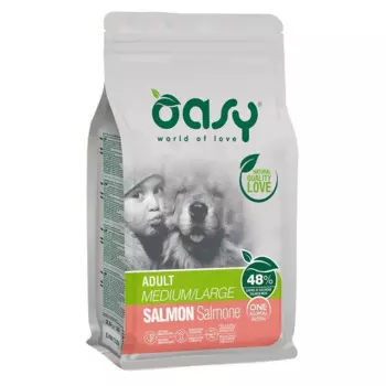 Oasy Dry OAP Medium/Large Breed Professional Монопротеин сухой корм для взрослых собак средних и крупных пород с ЛОСОСЕМ - 12 кг повседневный супер премиум без курицы для взрослых с лососем породы крупного размера мешок Импортный корм 1 уп. х 1 шт. х 12 кг