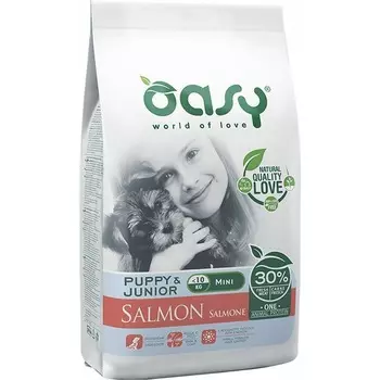 Oasy Dry OAP Puppy & Junior Small / Mini Breed Professional Монопротеин сухой корм для щенков и юниоров мелких и миниатюрных пород, с ЛОСОСЕМ - 2,5 кг повседневный супер премиум без курицы для щенков с лососем породы мелкого размера мешок Импортный корм 1 уп. х 1 шт. х 2.5 кг