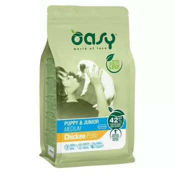 Oasy Dry Puppy & Junior Medium Breed Professional сухой корм для щенков и юниоров средних пород с курицей повседневный супер премиум для щенков с курицей породы среднего размера мешок Испания 1 уп. х 1 шт. х 18 кг