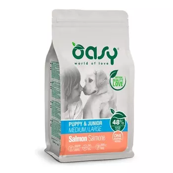 Oasy Puppy & Junior Medium/Large Breed Salmon Professional Монопротеин сухой корм для щенков и юниоров средних и крупных пород с ЛОСОСЕМ повседневный супер премиум монобелковый для щенков с рыбой породы крупного размера мешок Импортный корм 1 уп. х 1 шт. х 18 кг