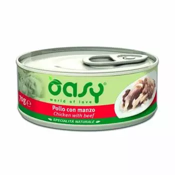 Oasy Wet Cat Specialita Naturali Chicken Beef влажный корм для взрослых кошек, дополнительное питание с курицей и говядиной, в консервах - 70 г повседневный супер премиум беззерновые для взрослых с говядиной для всех пород консервы (в железной банке) Таиланд 1 уп. х 1 шт. х 0.07 кг