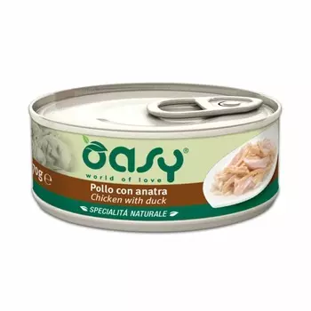 Oasy Wet Cat Specialita Naturali Chicken Duck влажный корм для взрослых кошек, дополнительное питание с курицей и уткой, в консервах - 70 г повседневный супер премиум беззерновые для взрослых с курицей для всех пород консервы (в железной банке) Таиланд 1 уп. х 1 шт. х 0.07 кг