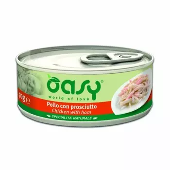 Oasy Wet Cat Specialita Naturali Chicken Ham влажный корм для взрослых кошек, дополнительное питание с курицей и ветчиной, в консервах - 70 г повседневный супер премиум беззерновые для взрослых с курицей для всех пород консервы (в железной банке) Таиланд 1 уп. х 24 шт. х 1.68 кг