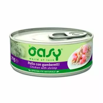 Oasy Wet Cat Specialita Naturali Chicken Shrimp влажный корм для взрослых кошек, дополнительное питание с курицей и креветками, в консервах - 70 г повседневный супер премиум беззерновые для взрослых с курицей для всех пород консервы (в железной банке) Таиланд 1 уп. х 1 шт. х 0.07 кг