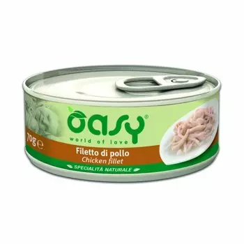 Oasy Wet Cat Specialita Naturali Chicken влажный корм для взрослых кошек дополнительное питание с курицей, в консервах - 70 г повседневный супер премиум беззерновые для взрослых с курицей для всех пород консервы (в железной банке) Таиланд 1 уп. х 24 шт. х 1.68 кг