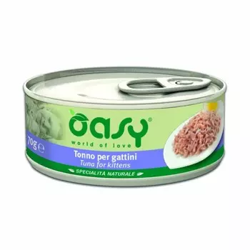 Oasy Wet cat Specialita Naturali Kitten Tuna влажный корм для котят, дополнительное питание с тунцом, в консервах - 70 г повседневный супер премиум без курицы для котят с тунцом консервы (в железной банке) Таиланд 1 уп. х 1 шт. х 0.07 кг