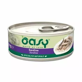 Oasy Wet Cat Specialita Naturali Sardine влажный корм для взрослых кошек, дополнительное питание с сардинами, в консервах - 70 г повседневный супер премиум без курицы для взрослых с сардиной для всех пород консервы (в железной банке) Таиланд 1 уп. х 24 шт. х 1.68 кг