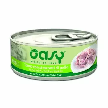 Oasy Wet Cat Specialita Naturali Tuna Chicken flake влажный корм для взрослых кошек, дополнительное питание с тунцом и курицей, в консервах - 70 г повседневный супер премиум без курицы для взрослых с тунцом для всех пород консервы (в железной банке) Таиланд 1 уп. х 24 шт. х 1.68 кг