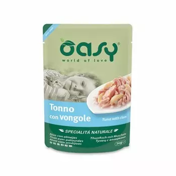 Oasy Wet Cat Specialita Naturali Tuna Clam влажный корм для взрослых кошек, дополнительное питание с тунцом и моллюсками, в паучах - 70 г повседневный супер премиум без курицы для взрослых с тунцом для всех пород паучи Таиланд 1 уп. х 1 шт. х 0.07 кг