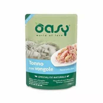 Oasy Wet Cat Specialita Naturali Tuna Clam влажный корм для взрослых кошек, дополнительное питание с тунцом и моллюсками, в паучах - 70 г повседневный супер премиум без курицы для взрослых с тунцом для всех пород паучи Таиланд 1 уп. х 24 шт. х 1.68 кг