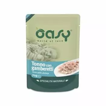 Oasy Wet Cat Specialita Naturali Tuna Shrimp влажный корм для взрослых кошек, дополнительное питание с тунцом и креветками, в паучах - 70 г повседневный супер премиум без курицы для взрослых с тунцом для всех пород паучи Таиланд 1 уп. х 24 шт. х 1.68 кг
