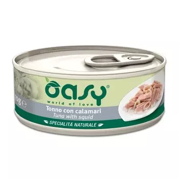 Oasy Wet cat Specialita Naturali влажный корм для кошек, с тунцом и кальмаром, в консервах - 70 г повседневный для взрослых с кальмаром консервы (в железной банке) 1 уп. х 24 шт. х 1.68 кг