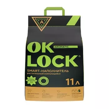 Ok-Lock наполнитель для кошек, натуральный, растительный, комкующийся - 11 л Россия 1 уп. х 1 шт. х 4.76 кг