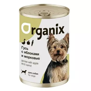 Organix влажный корм для собак, с фрикасе из гуся, яблоками и морковкой, в консервах - 400 г повседневный супер премиум для взрослых с гусем для всех пород консервы (в железной банке) Российский корм 1 уп. х 9 шт. х 3.6 кг