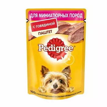 Pedigree полнорационный влажный корм для собак миниатюрных пород, паштет с говядиной, в паучах - 80 г повседневный премиум для взрослых с говядиной миниатюрные породы паучи Россия 1 уп. х 24 шт. х 1.92 кг