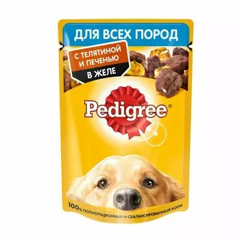 Pedigree полнорационный влажный корм для собак, с телятиной и печенью, кусочки в желе, в паучах - 85 г повседневный премиум для взрослых с печенью для всех пород паучи Российский корм 1 уп. х 28 шт. х 2.38 кг