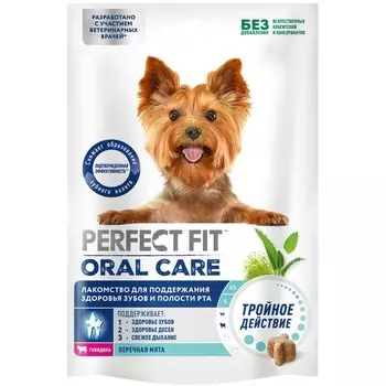 Perfect Fit Oral Care лакомство для собак мелких и миниатюрных пород, для поддержания здоровья зубов и полости рта, с говядиной и добавлением мяты - 90 г для всех возрастов породы мелкого размера Россия 1 уп. х 1 шт. х 0.09 кг