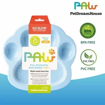 PetDreamHouse PAW 2-IN-1 Mini Slow Feeder & Lick Pad Baby Blue Easy миска "Лапа" для медленного кормления 2в1 мини, голубая - 200 г для всех возрастов Великобритания 1 уп. х 1 шт. х 0.2 кг