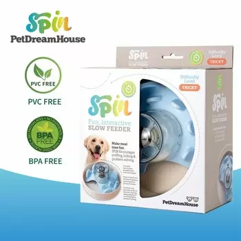 PetDreamHouse SPIN Interactive Feeder UFO Maze Baby Blue Tricky миска для интерактивной системы кормления "Спин" - нло лабиринт, голубая - 700 г для всех возрастов Великобритания 1 уп. х 1 шт. х 0.7 кг