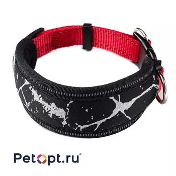 PetOpt Ошейник для собак, широкий неопреновый, Красный-черный, M 25 мм 30-50 см Конструкция "два кольца", фастекс m Китай 1 уп. х 1 шт. х 0.096 кг