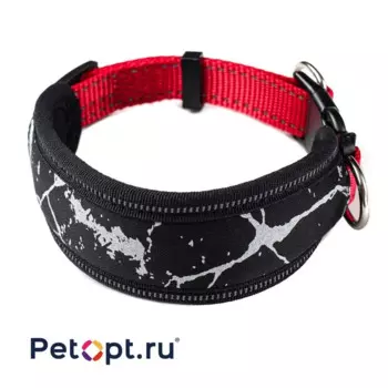 PetOpt Ошейник для собак, широкий неопреновый, Красный-черный, L 30 мм 45-70 см Конструкция "два кольца", фастекс l Китай 1 уп. х 1 шт. х 0.156 кг