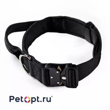 PetOpt Ошейник для собак, светоотражающий нейлон с ручкой, Черный, M-48-53*45мм Фастекс металлический "кобра" m Китай 1 уп. х 1 шт. х 0.198 кг