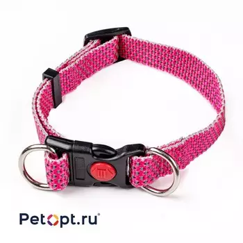PetOpt Ошейник для собак, светоотражающий, розовый, нейлоновый L 30ммХ45-70см "Два кольца" с фастексом l Китай 1 уп. х 1 шт. х 0.104 кг