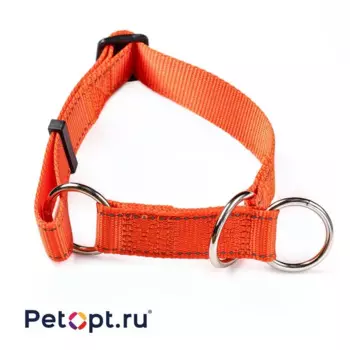 PetOpt Ошейник-полуудавка светоотражающий, нейлон с тремя кольцами, Оранжевый L 45-70см Х 30мм l Китай 1 уп. х 1 шт. х 0.097 кг