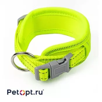PetOpt Ошейникдля собак с мягкой подкладкой, светоотражающий, Флуоресцентный желтый S-16 ммХ28-37см Конструкция "Через кольцо" с фастексом s Китай 1 уп. х 1 шт. х 0.041 кг