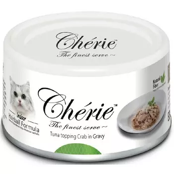 Pettric Cherie Hairball Control влажный корм для кошек, с тунцом и мясом краба, кусочки в подливе, в консервах - 80 г повседневный супер премиум для взрослых с крабом для всех пород консервы (в железной банке) Таиланд 1 уп. х 24 шт. х 1.92 кг