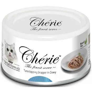 Pettric Cherie Hairball Control влажный корм для кошек, с тунцом и луцианом, кусочки в подливе, в консервах - 80 г повседневный супер премиум для взрослых с рыбой для всех пород консервы (в железной банке) Таиланд 1 уп. х 24 шт. х 1.92 кг