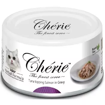 Pettric Cherie Hairball Control влажный корм для кошек, с тунцом и лососем, кусочки в подливе, в консервах - 80 г повседневный супер премиум для взрослых с тунцом для всех пород консервы (в железной банке) Импортный корм 1 уп. х 24 шт. х 1.92 кг