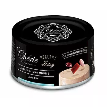 Pettric Cherie Healthy Living Chicken & Tuna Mousse полнорационный влажный корм для кошек, мусс с курицей и тунцом, в консервах - 80 г повседневный супер премиум холистики для взрослых с тунцом для всех пород консервы (в железной банке) Импортный корм 1 уп. х 24 шт. х 1.92 кг