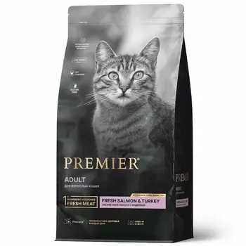 Premier Cat Salmon & Turkey Adult сухой корм для взрослых кошек, свежее филе лосося с индейкой - 400 г повседневный супер премиум низкозерновые для взрослых с индейкой мешок Импортный корм 1 уп. х 1 шт. х 0.4 кг