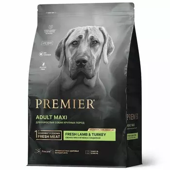 Premier Dog Lamb & Turkey Adult Maxi сухой корм для собак крупных пород, свежее мясо ягненка с индейкой - 10 кг повседневный супер премиум низкозерновые для взрослых с индейкой породы крупного размера мешок Импортный корм 1 уп. х 1 шт. х 10 кг