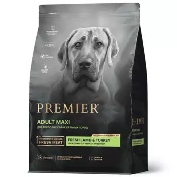 Premier Dog Lamb & Turkey Adult Maxi сухой корм для собак крупных пород, свежее мясо ягненка с индейкой - 3 кг повседневный супер премиум низкозерновые для взрослых с индейкой породы крупного размера мешок Импортный корм 1 уп. х 1 шт. х 3 кг