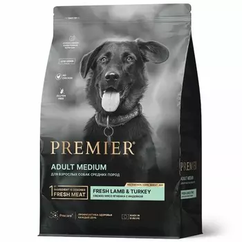 Premier Dog Lamb & Turkey Adult Medium сухой корм для собак средних пород, свежее мясо ягненка с индейкой - 10 кг повседневный супер премиум низкозерновые для взрослых с индейкой породы среднего размера мешок Импортный корм 1 уп. х 1 шт. х 10 кг