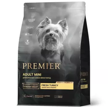 Premier Dog Turkey Adult Mini сухой корм для собак мелких пород, свежее мясо индейки - 1 кг повседневный супер премиум низкозерновые для взрослых с индейкой породы мелкого размера мешок Импортный корм 1 уп. х 1 шт. х 1 кг