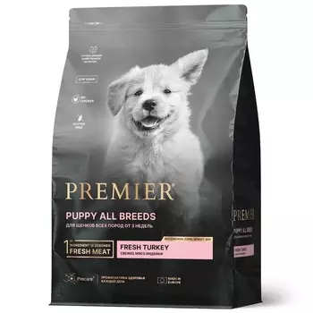 Premier Dog Turkey Puppy сухой корм для щенков всех пород с индейкой - 1 кг повседневный супер премиум низкозерновые для щенков с индейкой для всех пород мешок Импортный корм 1 уп. х 1 шт. х 1 кг
