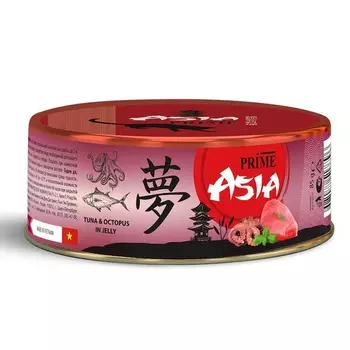 Prime Asia влажный корм для взрослых кошек тунец с осьминогом в желе, в консервах - 85 г х 24 шт повседневный супер премиум для взрослых с тунцом для всех пород консервы (в железной банке) Вьетнам 1 уп. х 24 шт. х 2.04 кг