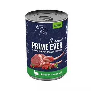 Prime Ever Superio для собак, с ягненком и клюквой, в консервах - 400 г для кормления супер премиум монобелковый для всех возрастов с ягненком консервы (в железной банке) Россия 1 уп. х 12 шт. х 4.8 кг