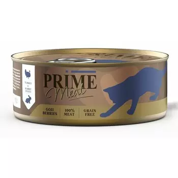 Prime Meat влажный корм для кошек, беззерновой, индейка с кроликом, филе в желе, в консервах - 100 г повседневный супер премиум беззерновые для взрослых с индейкой для всех пород консервы (в железной банке) Россия 1 уп. х 1 шт. х 0.1 кг